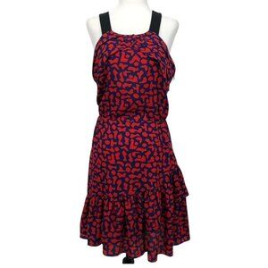 Sandro Paris Red and Blue print keyhole back ruffle hem mini dress 3 (US size 8)